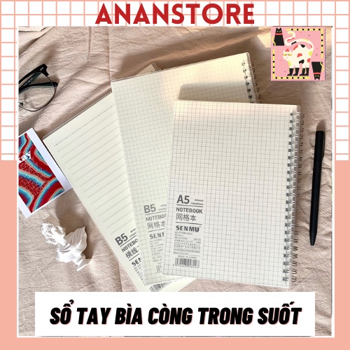 Sổ Tay Ghi Chép A5 A6 B5 Bìa Nhựa Trong Suốt Vintage Cute, Sổ Tay Ghi Chú Lò Xo ANANStore