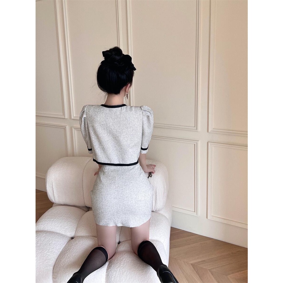 Set váy nữ tiểu thư áo croptop sang chảnh Hàn Quốc mùa hè SVN005
