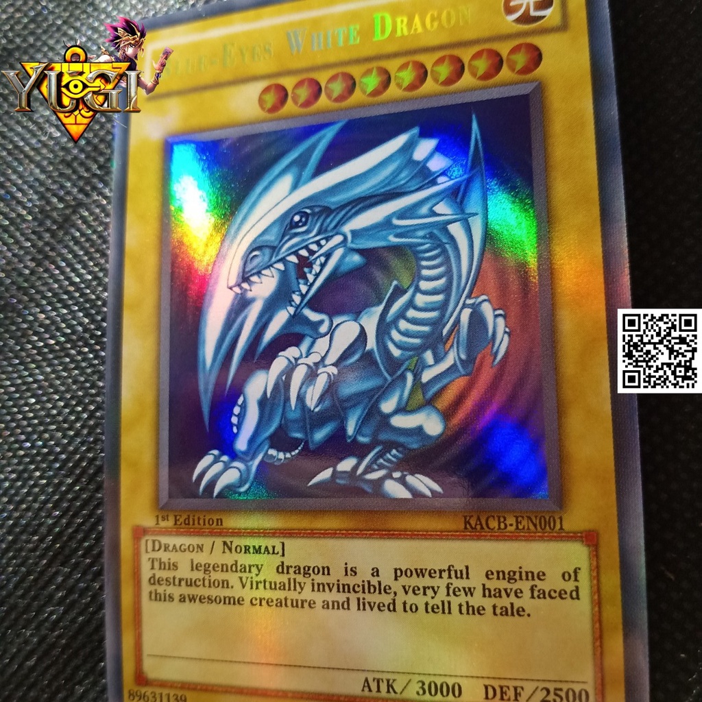 Lá yugioh Blue Eyes White Dragon rồng trắng mắt xanh có tem bạc phản quang bài hiệu ứng phản quang TẶNG Sleeves bọc bài