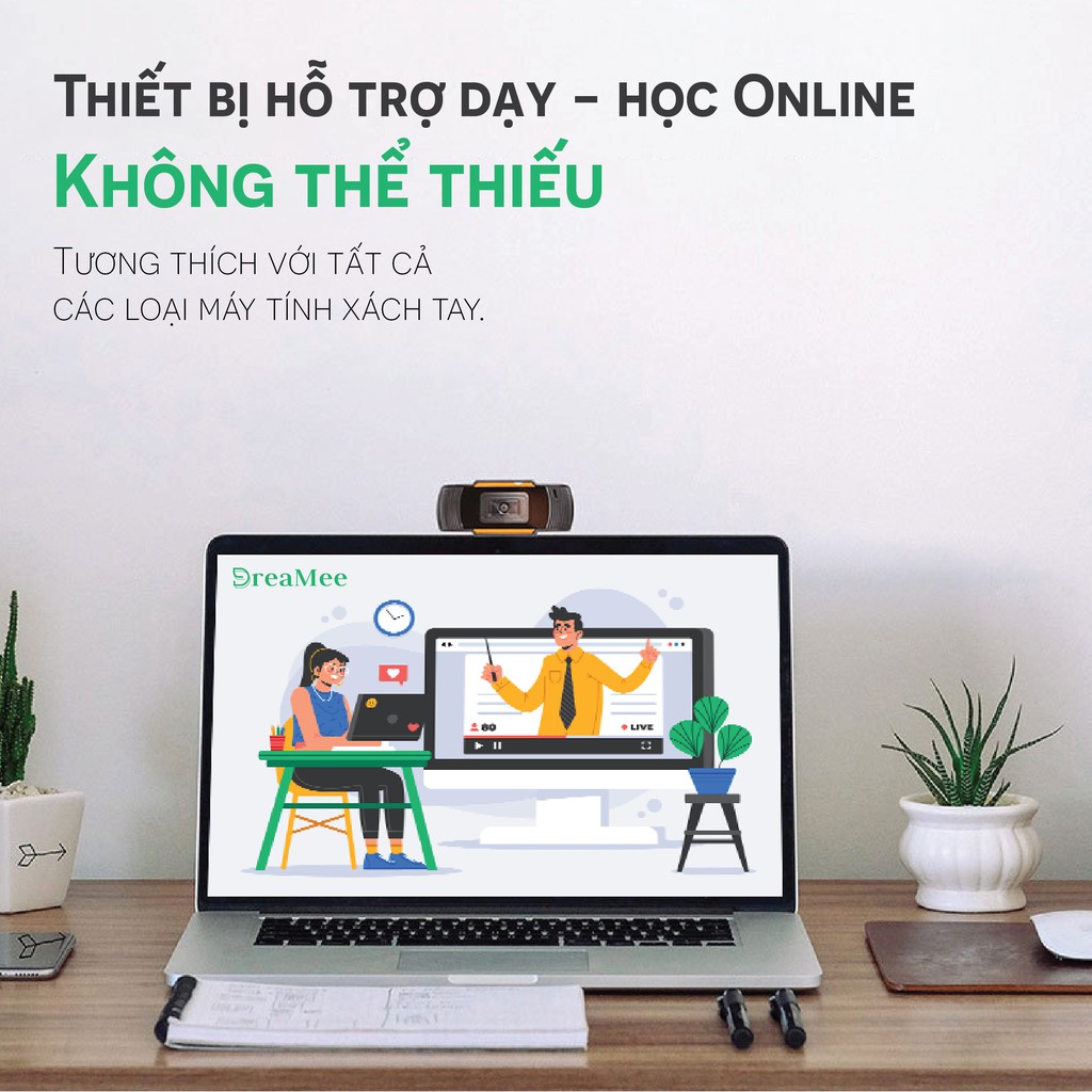 (BH 3 tháng) Webcam Máy tính có Mic cho Laptop PC 720p 1080p Full HD hỗ trợ học Online, Livestream, Video call - Dreamee