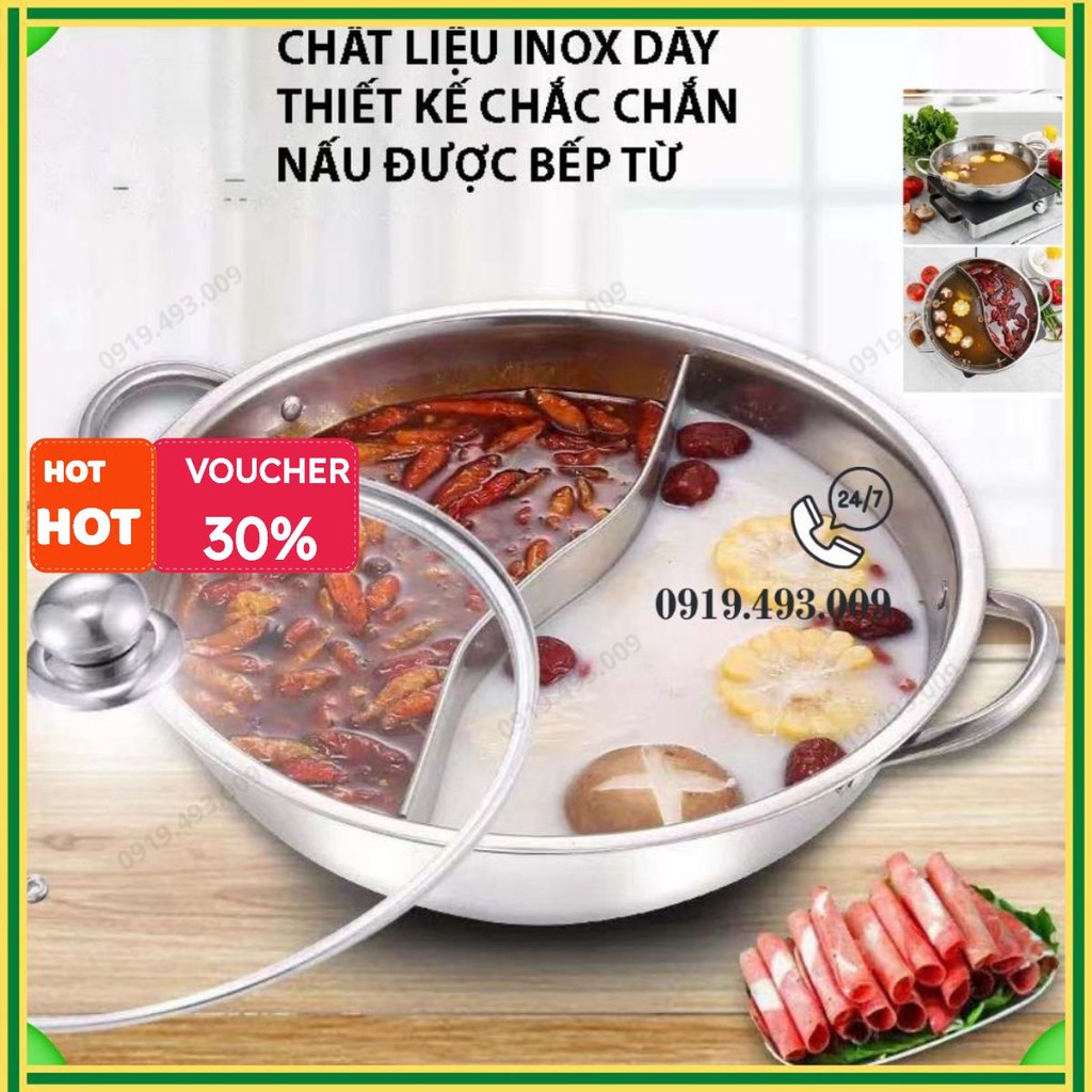 Nồi lẩu 2 ngăn 32cm, và 30cm nấu được bếp từ nhé có nắp kính