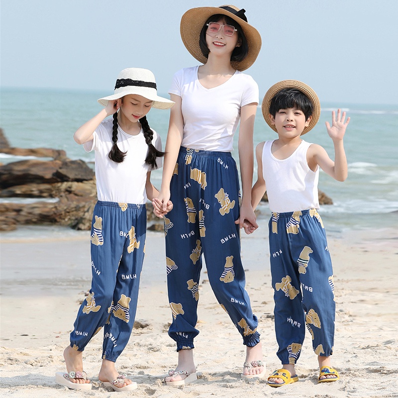 Quần cotton YAOEENH mỏng ống rộng chống muỗi thoáng khí thời trang mùa hè cho gia đình