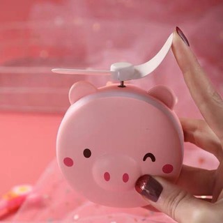 Quạt HÌNH HEO mini kèm gương và đèn led hình heo siêu dễ thương