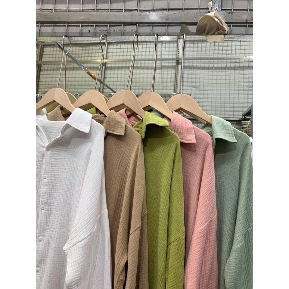 Áo sơ mi trơn form rộng dài tay nữ hàn quốc chất đẹp cotton xốp mềm mịn co giãn cao cấp giá rẻ thu đông Ulzzang