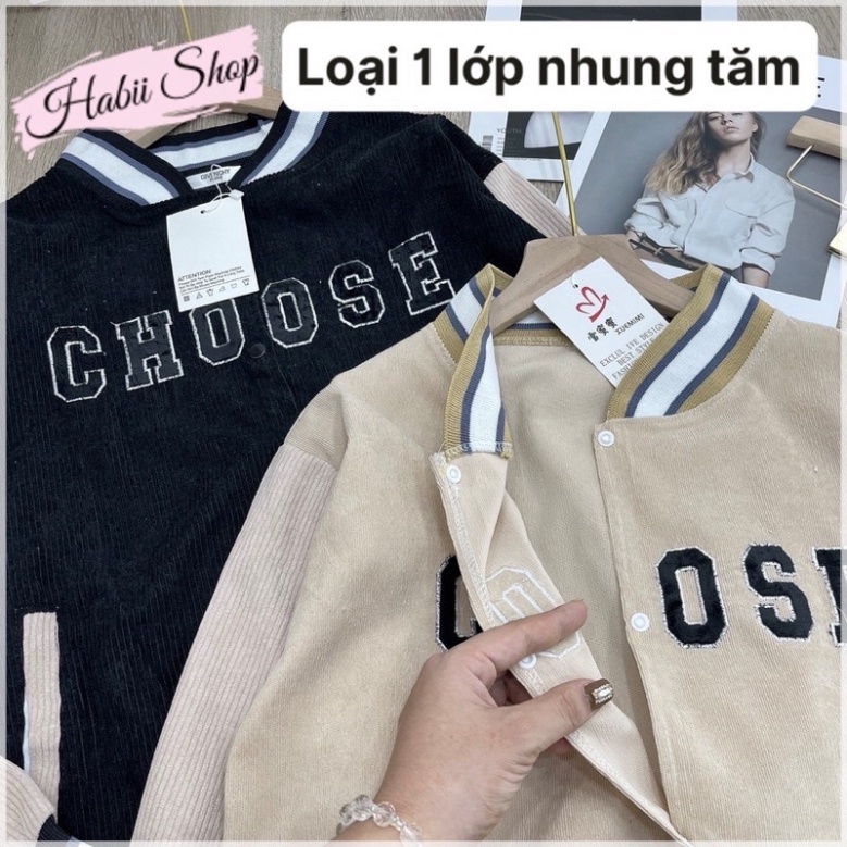 Áo bomber nữ nhung tăm CHOOSE đủ size - Áo khoác mùa đông nữ đẹp HABII AB01 | BigBuy360 - bigbuy360.vn