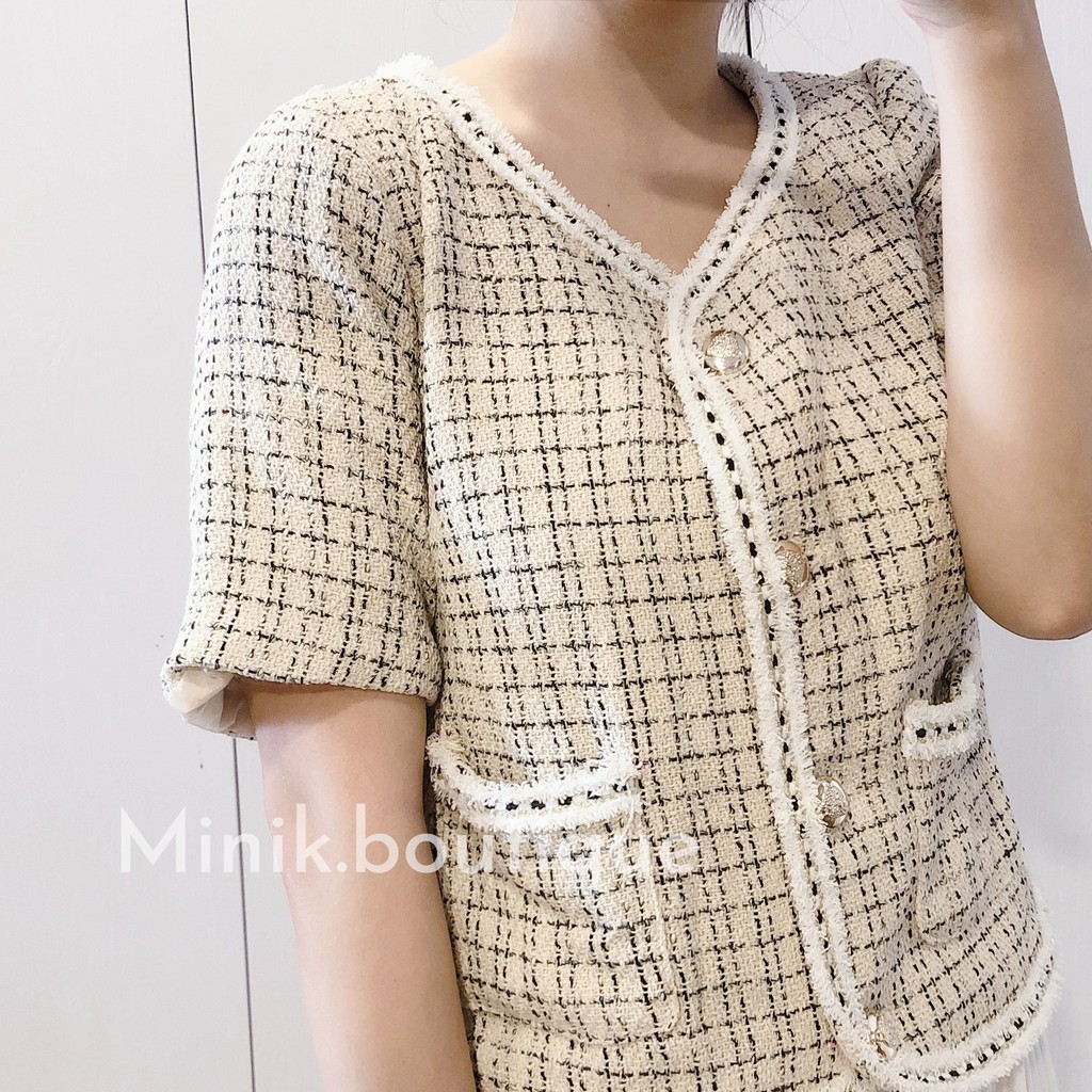 Áo khoác tweed dày cộc tay - miniK boutique - chuyên bán buôn, bán lẻ hàng Quảng Châu, nhập Hàn Quốc