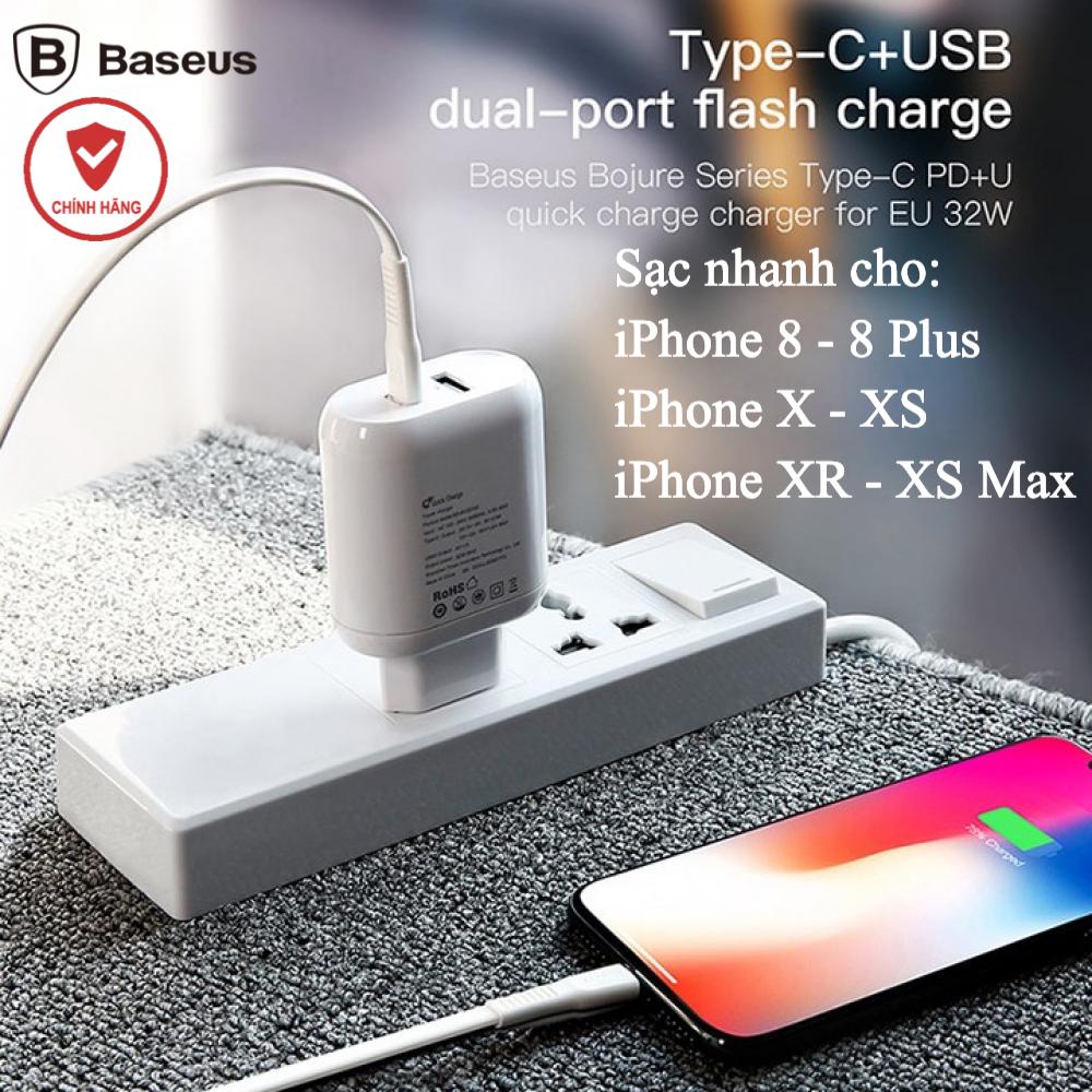 Bộ sạc cáp type c pd baseus bojure 2 cổng 32w chính hãng