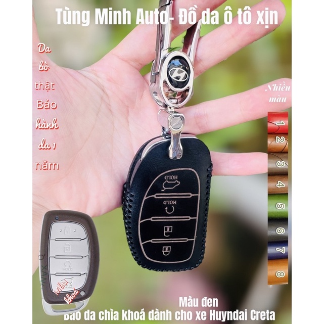 Bao da chìa khoá ô tô Huyndai Creta SMK 4 nút bấm da bò thật handmade