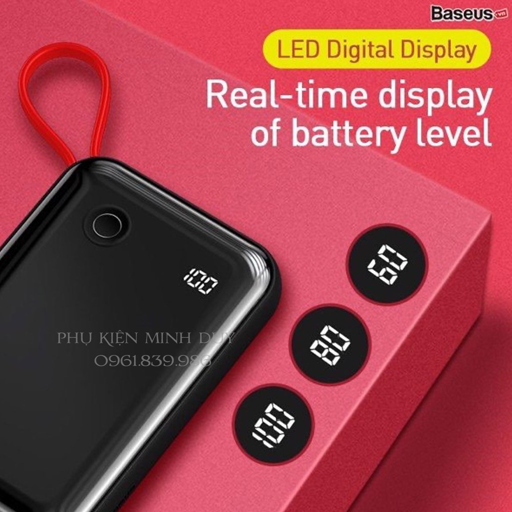 Pin dự phòng sạc nhanh tích hợp cáp sạc đeo tay Baseus Mini S Digital Display (3A/15W, PD/QC, 10.000mAh...) ❤