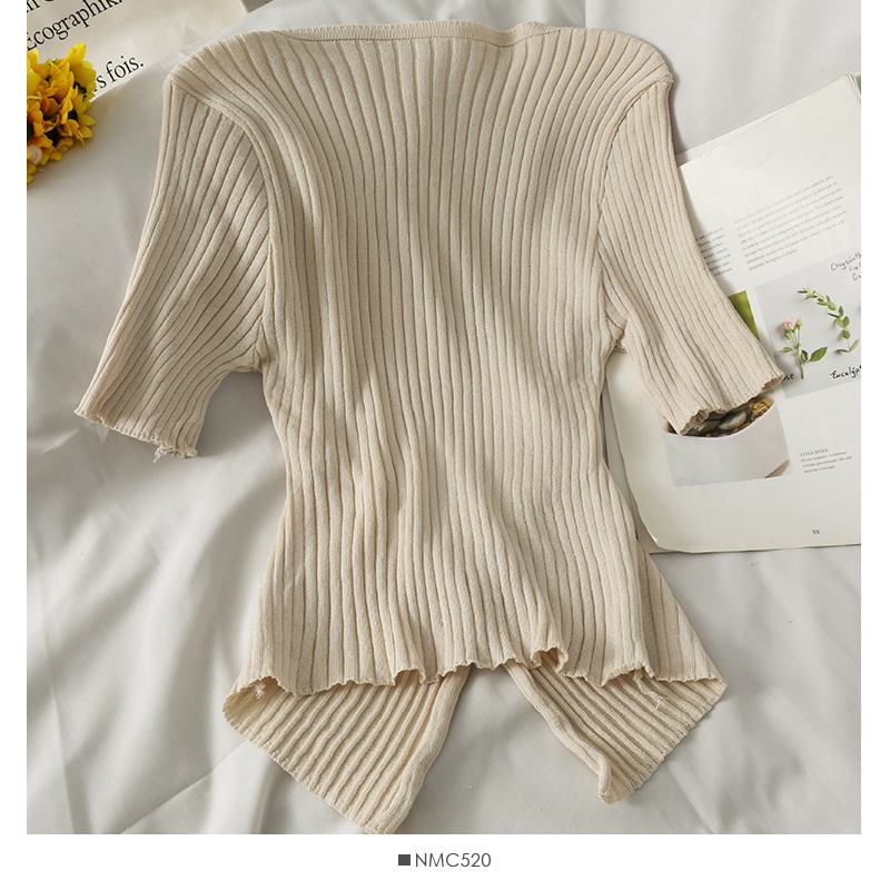 Áo Dệt Kim Tay Ngắn Thiết Kế Cổ Chữ V Nữ Tính | BigBuy360 - bigbuy360.vn