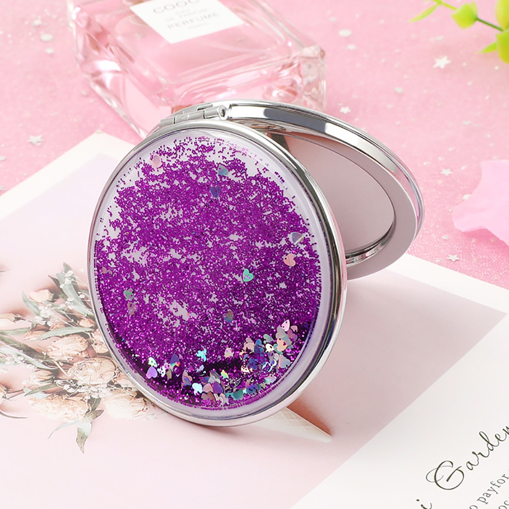 ✨ Gương hai mặt cát lún của người nổi tiếng trên mạng ✨ Gương nhỏ sáng bóng sáng tạo 🔸 trái tim nữ tính dễ thương 🔸 gương trang điểm di động 🔸 gương nhỏ sequins