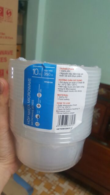 Hộp nhựa 350ml Thuận Lợi tròn 10 cái hộp + 10 nắp hộp đựng Thực Phẩm / Thức Ăn / Kim Chi / Chân Gà