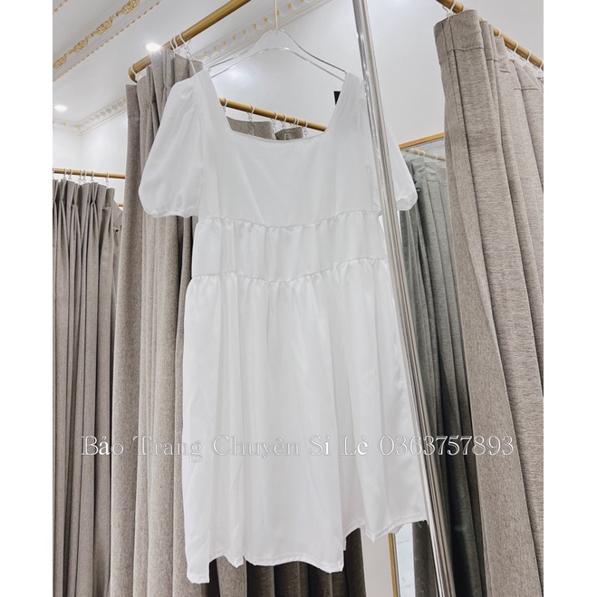 Váy Babydoll Tiểu Thư Tay Phồng 2 Lớp Cổ Vuông 3 Tầng Phong Cách Trẻ Trung Nữ Tính- Đầm Nữ  Dáng Xoè