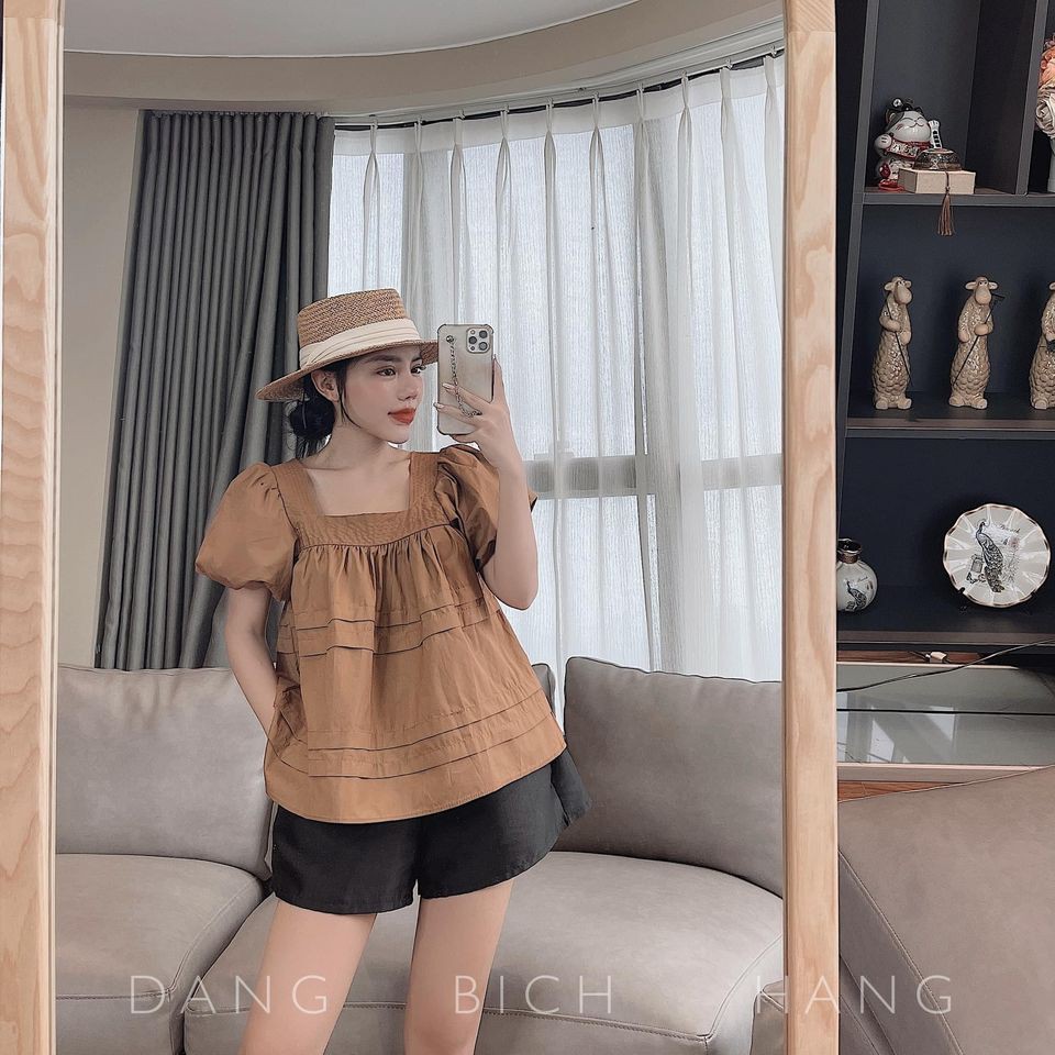 Áo baby thô cổ vuông 4 màu mã 32111 (kèm ảnh thật,video)