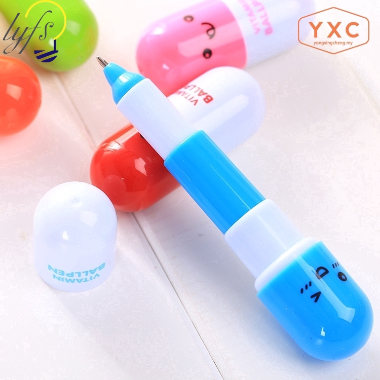 Bút bi ngòi 0.5mm thiết kế có thể thu gọn hình thuốc con nhộng dễ thương