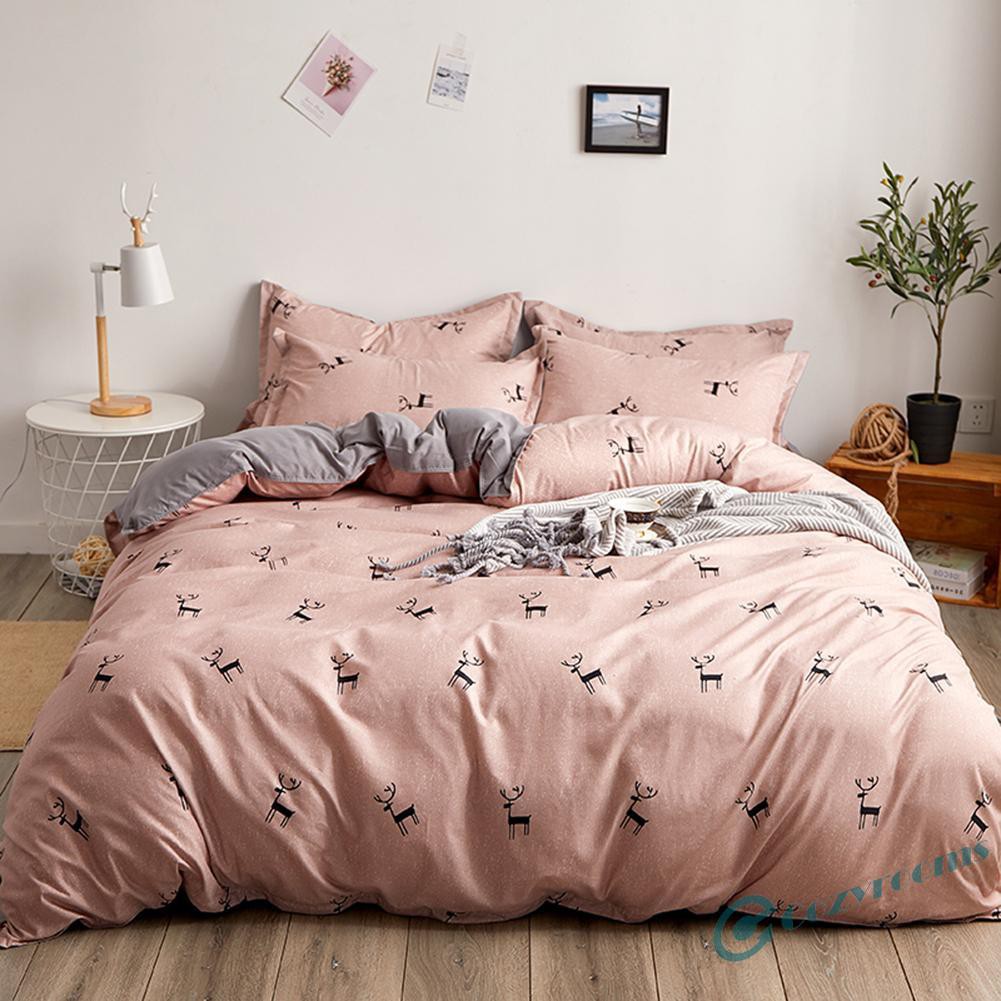 ღCM  4pcs Bedding Set Deer Printing Quilt Duvet Cover Flat Bed Sheet Pillowcase