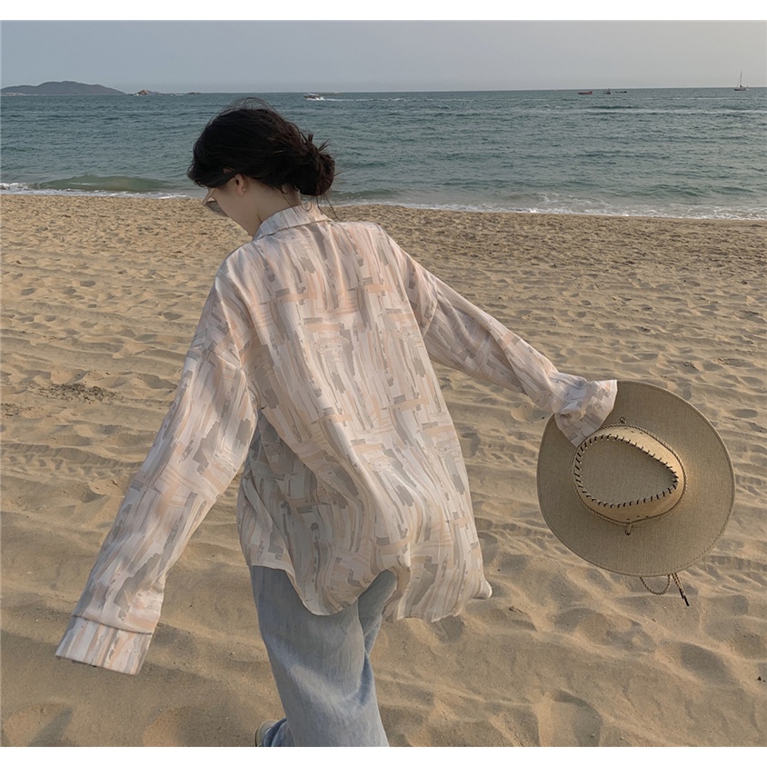 Áo Khoác Sơ Mi Chiffon Tay Dài Chống Nắng Màu Nhuộm Cá Tính