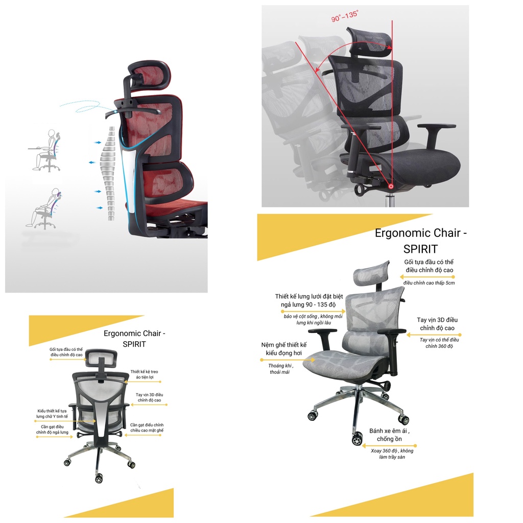 Ghế văn phòng ergonomic ghế làm việc Công Thái Học Spirit