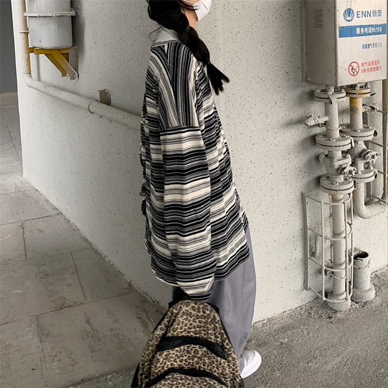 Áo Thun Tay Dài Kẻ Sọc Ngang Trẻ Trung Hợp Thời Trang  198608Áo Dáng Rộng Phong Cách Harajuku Dễ Phối Đồ Dành Cho Nam Và Nữ