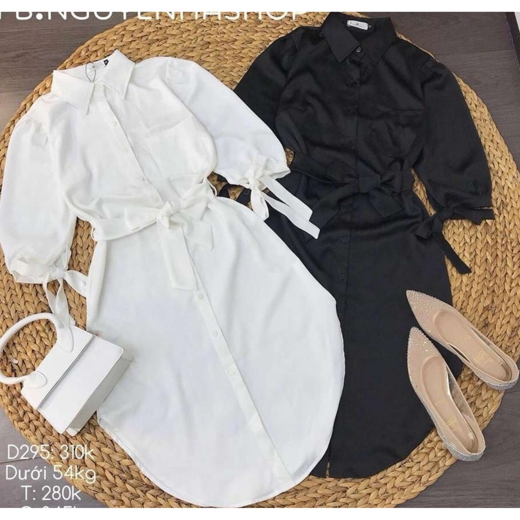 Đầm Sơ Mi Cột Eo Phi Lụa