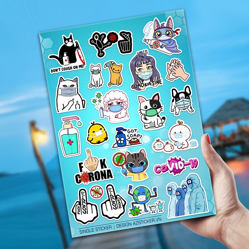 Set Sticker Chủ Đề Phòng Chống Co Vid | Stiacker Dán Nón Bảo Hiểm , Dán máy Tính .., Chống Thấm Nước