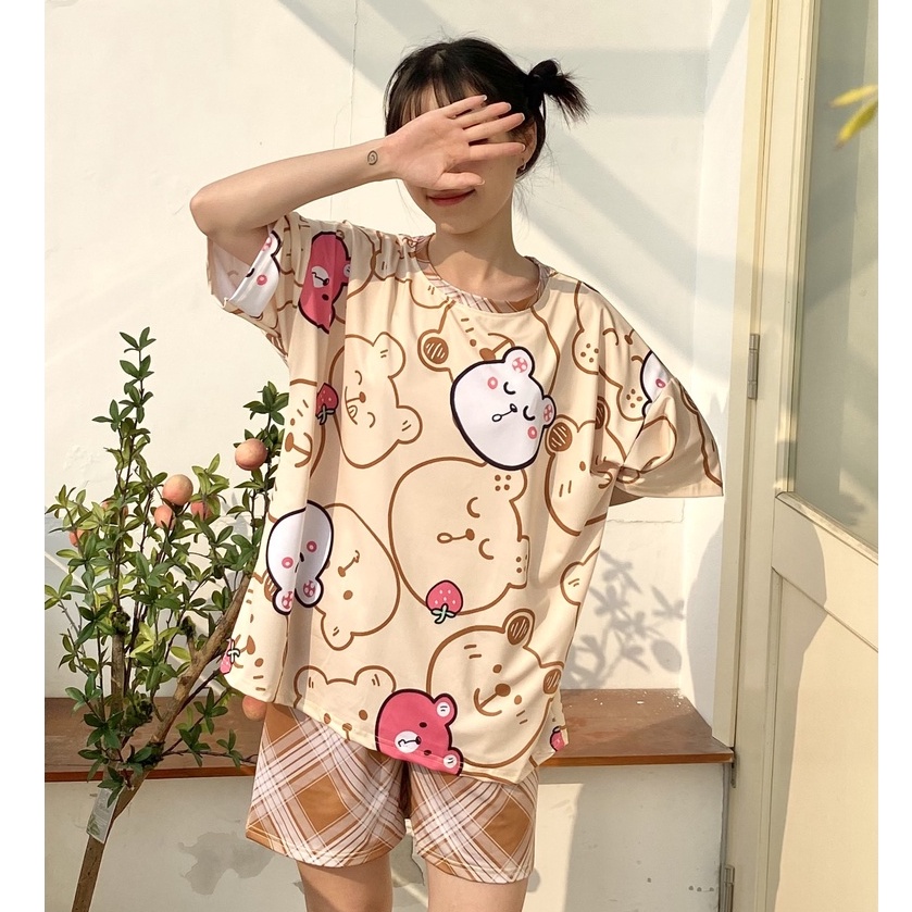 Đồ bộ nữ, bộ đồ ngủ kimono pijama cộc tay mặc nhà chất liệu cotton kiểu Nhật - Poohouse KIMONO-QUACAM