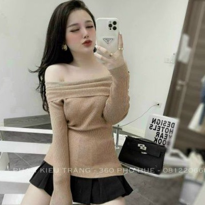 Áo bẹt vai tay dài  nữ chất thun gân dầy trang phục thu đông