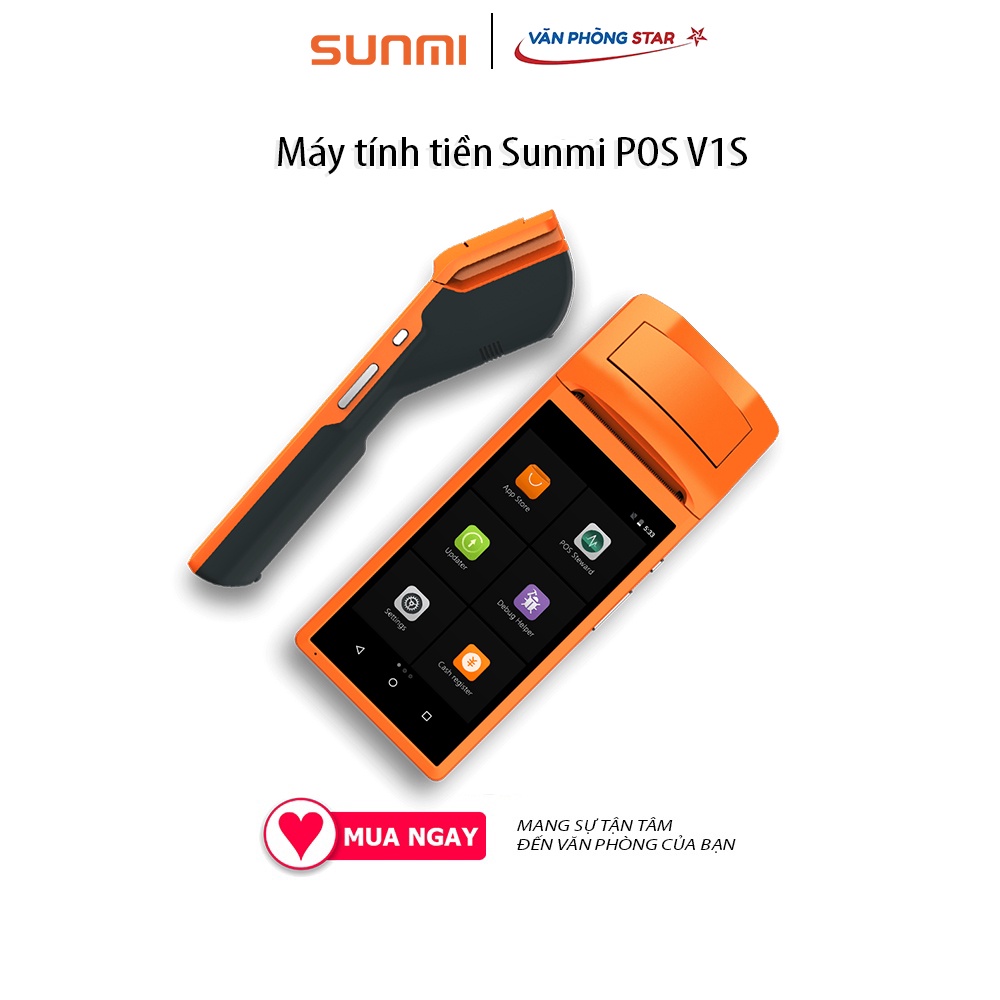 Máy tính tiền Sunmi POS V1S (W5920) Tích hợp máy in hóa đơn - Chức năng quét mã vạch - Tích hợp máy in nhiệt 58mm