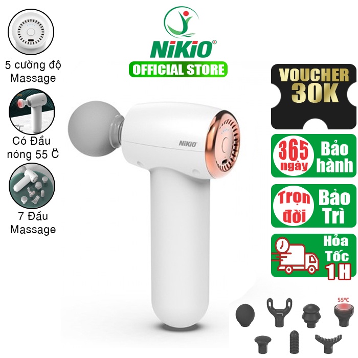 Súng massage cầm tay 7 đầu Mini Nikio NK-175 - Có đầu nóng 55 độ C - 3 Màu