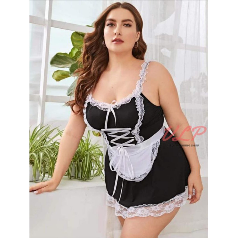 (BIGSIZE - Có tất/vớ) Bộ Ngủ Cosplay Hầu Gái (DN14) - 90kg [EvaBoutique]