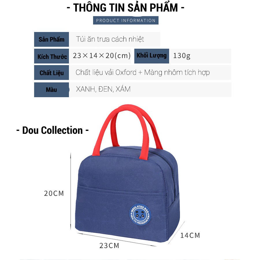 [Dou Collection] Túi Giữ Cách Nhiệt Đựng Cơm Trưa Chống Nước Cao Cấp Vải Oxford 600D 23x14x20cm - Lunch Bag - Mã TG001