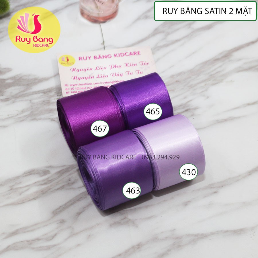 Ruy băng lụa bóng 2 chuyên dụng làm nơ và hoa vải handmade sz 38mm tone tím