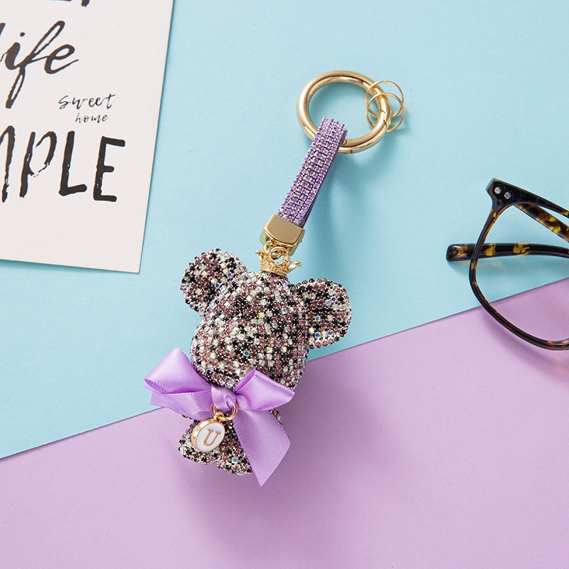 Móc Khóa Xe Hơi Hình Chú Gấu violent Đính Đá Dễ Thương Sáng Tạo