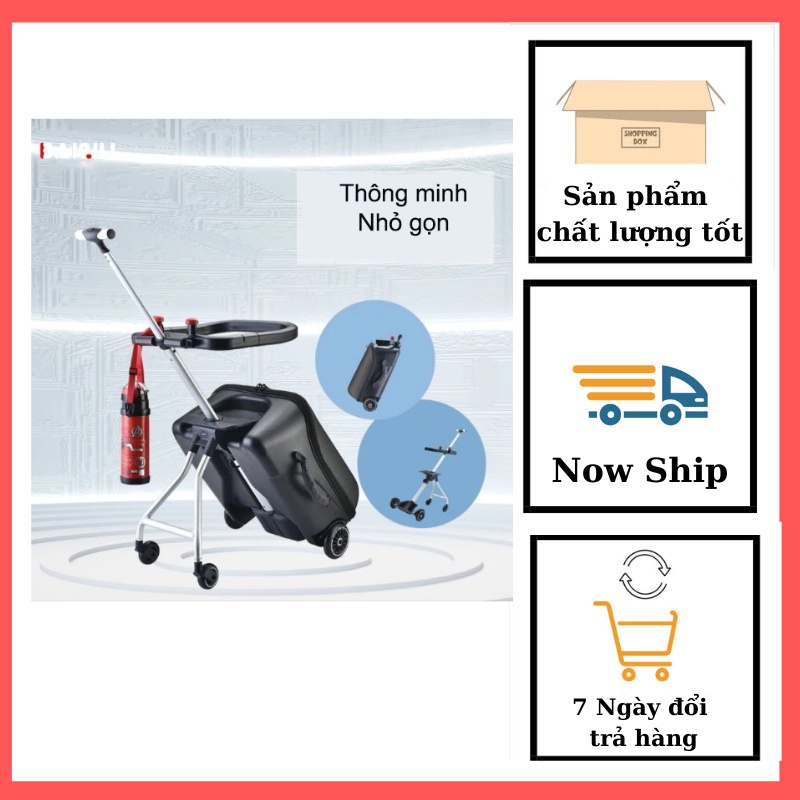 Vali cho bé hàng nhập khẩu có mã khóa, valy du lịch trẻ em khiêm ghế ngồi kết hợp với xe đẩy em bé