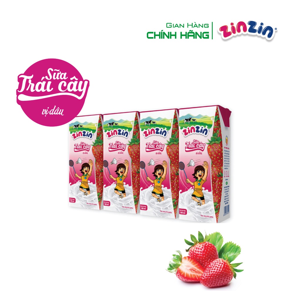 Thùng 48 hộp Sữa trái cây ZinZin vị dâu 180ml - Siêu ưu đãi