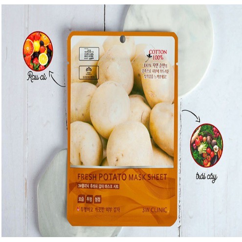 Combo 10 Mặt nạ dưỡng trắng da chiết xuất khoai tây 3W Clinic Fresh Potato Mask Sheet 23ml x 10