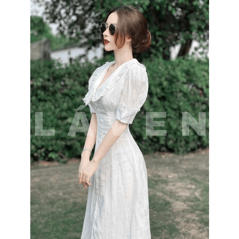 Đầm Nữ Dáng Dài Tay Phồng, Cổ Bèo Chiết Eo, Xẻ Tà Chất Lụa Mịn Mát Mặc Đẹp Duyên Dáng [NEW UNISEX]