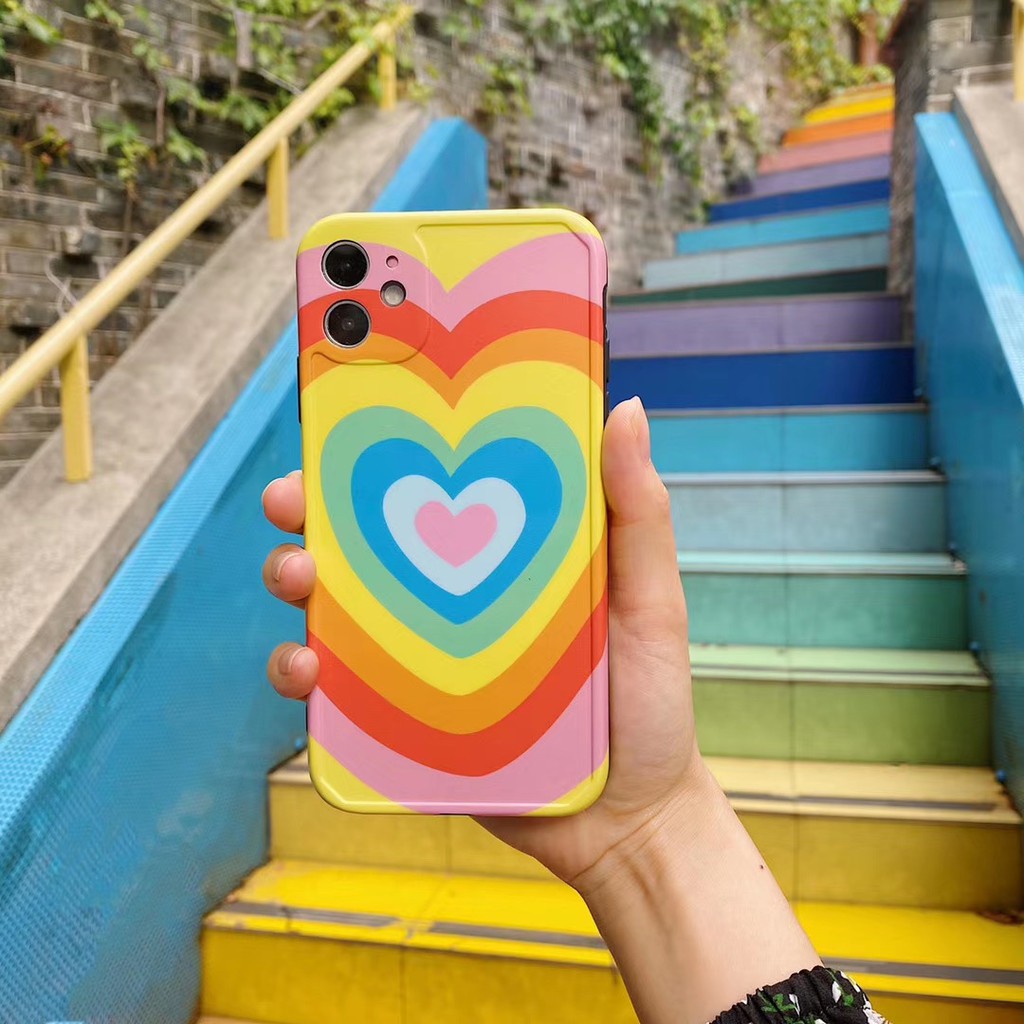 Ốp điện thoại mềm hình trái tim cầu vồng cho iPhone11 11Promax 7Plus 7 8 8 X XR XSmax SE2020 | BigBuy360 - bigbuy360.vn