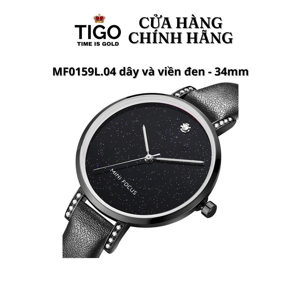 Đồng Hồ Nữ MINI FOCUS MF0159L.04 Dây Da Đen Viền Đen Thép Không Gỉ Cao Cấp Mặt Tròn Đường Kính 34mm Chống Nước