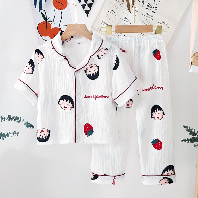 Bộ Pijama Cộc Tay Quần Dài Chất Đũi Xốp Bé Trai, Bé Gái, Họa Tiết Đáng Yêu, Đồ Bộ Trẻ Em Mặc Nhà (V458)