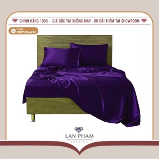 Trọn bộ vỏ chăn ga gối phi lụa lan pham bedding mềm mại, êm ái và sang trọng - màu tím than