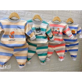 Bộ đồ ni bông kẻ cho bé combo 3 bo