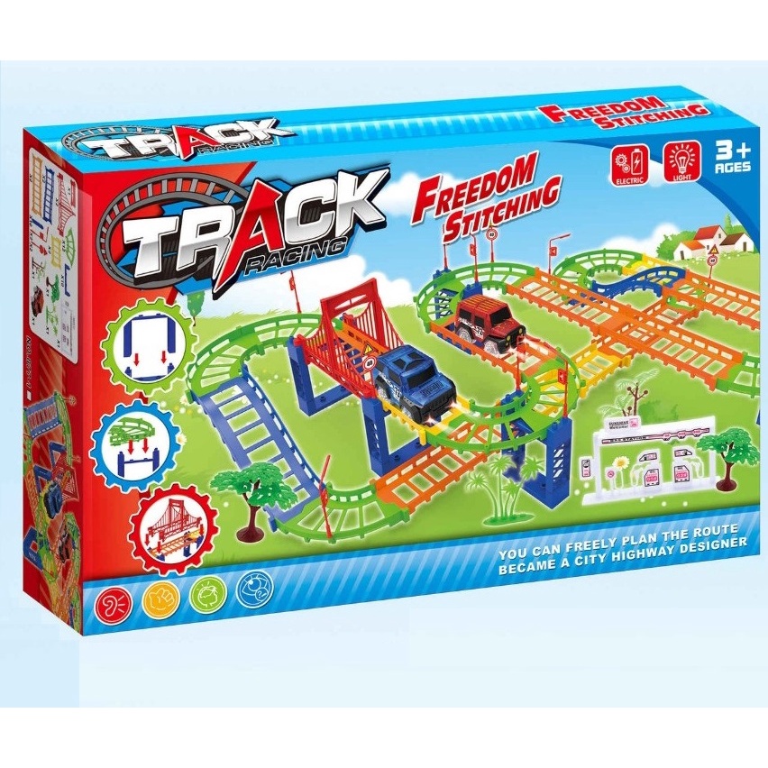 Đồ Chơi Lắp Ráp Ghép Đường Đua Ô Tô Xếp Mô Hình Đường Ray Tàu Hỏa Xe Lửa 69 PCS