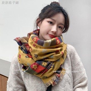 Khăn Choàng Cổ Dài Vải Cashmere Dày Ấm Áp In Hoa Kiểu Nhật Bản Dễ Thương Cho Nữ