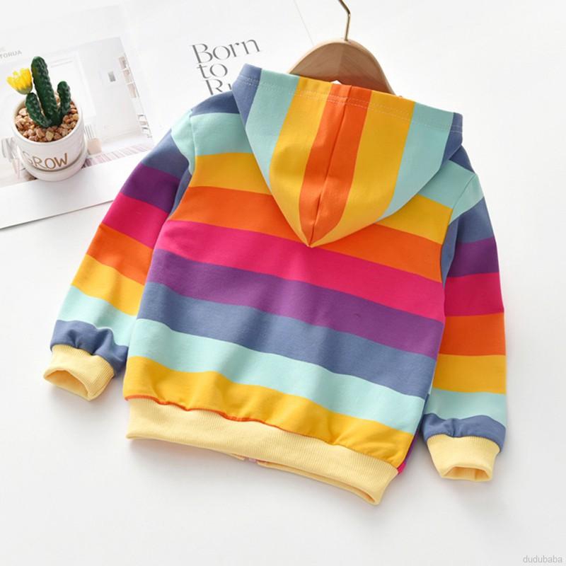 Áo Khoác Hoodie Sọc Cầu Vồng Cho Bé Gái 2-6 Tuổi