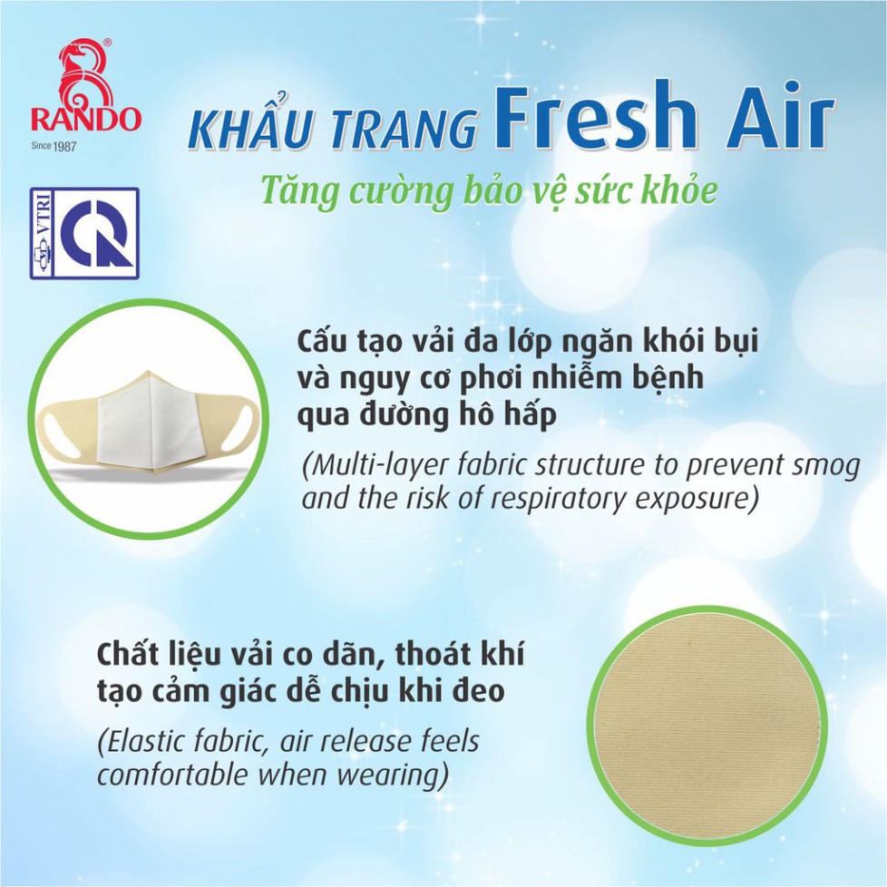 Khẩu Trang Fresh Air Rando Chính Hãng, MUA 5 CÁI GIẢM 2K Khẩu Trang Vải 2 Lớp Kháng Khuẩn Cao Cấp, Nam/Nữ | BigBuy360 - bigbuy360.vn