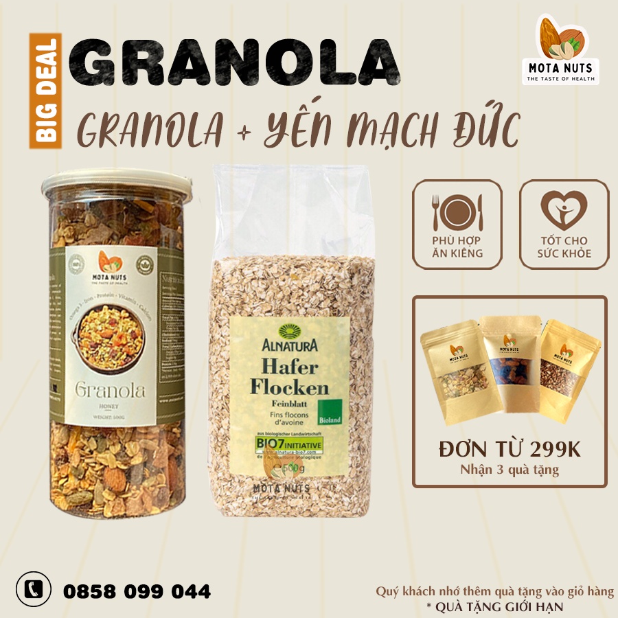 COMBO TIẾT KIỆM - 2 Hộp Granola yến mạch mix 7 loại hạt dinh dưỡng ăn liền - giòn thơm - 500gr