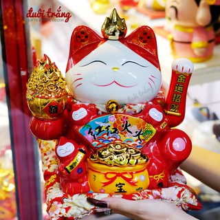 Mèo Thần tài Vẫy tay 27cm "Hồng Hồng Hoả Hoả" - Thỏi vàng