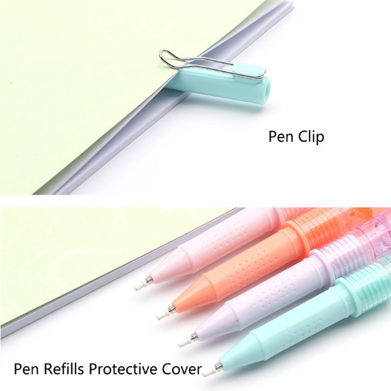 Bộ 4 Cây Bút Mực Gel Với Đồ Kẹp Bút Kim Loại Mini Dành Cho Trẻ Em Và Người Lớn