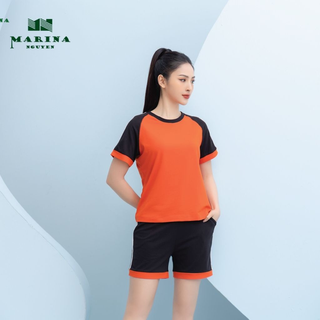 Đồ Bộ Mặc Nhà Kiểu Dáng Thể Thao MARINA NGUYỄN Thiết Kế Cổ Tròn, Tay Lỡ Phối Màu Năng Động, Chất Vải Nhập Khẩu 322010
